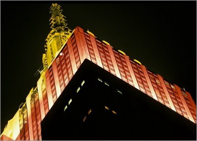Empire State Building In Red And Gold