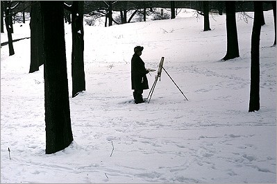 Painter In Central Park Snow
